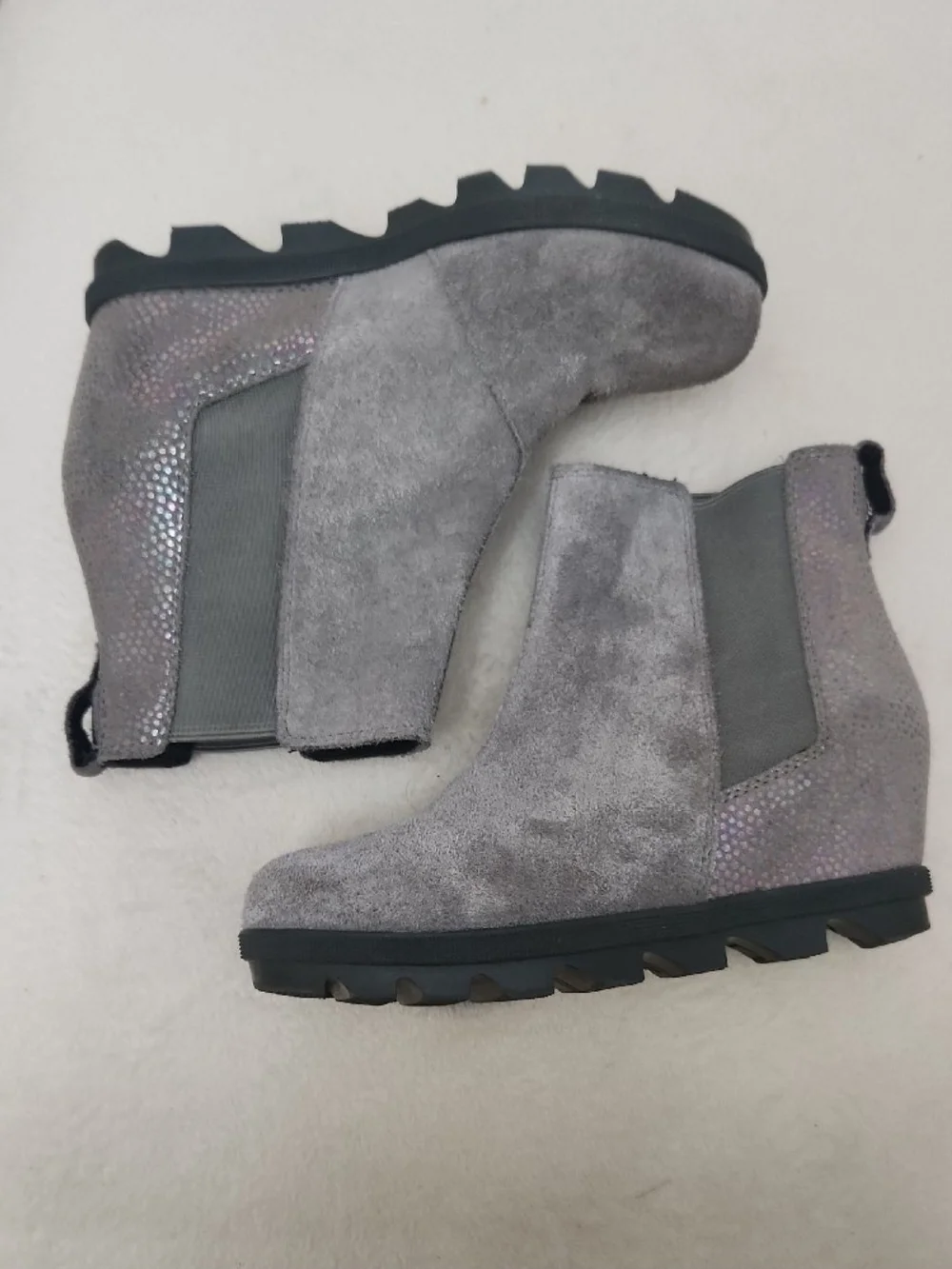 Sorel Youth Girls Joan Of Arctic Gray Suede Chelsea Pull On Ankle Boots Sz 2